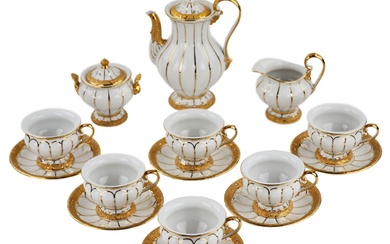 White and gilded porcelain mocha coffee service for six people....