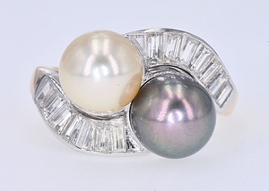 White gold, Yellow gold - Ring Pearl - 1.10 Ct Diamonds