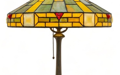 Wilkinson Lamp Company (American (Est. 1909)) Art Deco Periord Art Glass Table Lamp with Jewel