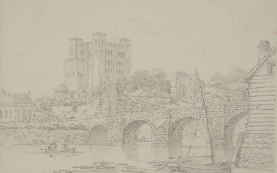 William Alexander, British 1767-1816- Rochester Castle from the River; pencil...