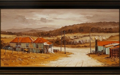 William O'Shea (1934 - ) - Cottages Minmi, 1980 36.5 x 74 cm (frame: 47 x 86 cm)