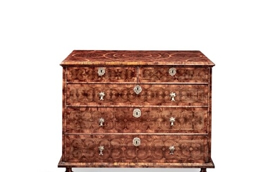 William and Mary Oyster Veneer Olivewood, Walnut and Elm Chest of Drawers, Circa 1685