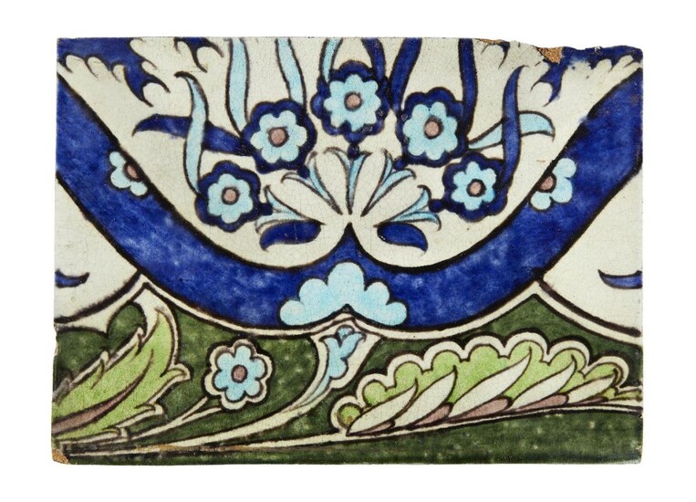 William de Morgan (1839-1917), 'Persian' foliage tile, 1888-1897, Glazed earthenware, Impressed Sands End Pottery mark verso, 23cm x 16.6cm