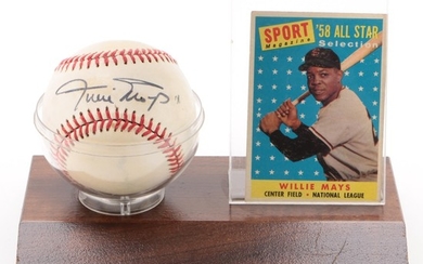Willie Mays Signed National League Baseball with 1958 Card COA