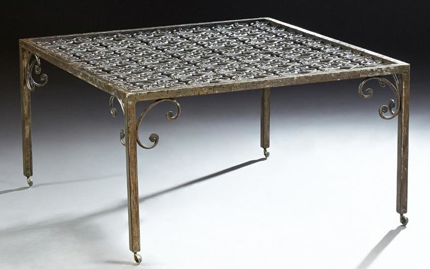Wrought Iron Coffee Table, 20th c., the pierced top