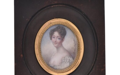 Y English School (early 19th century), Portrait of a young lady wearing a white dress