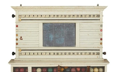 Y LATE VICTORIAN SNOOKER SCOREBOARD AND BALL RACK LATE