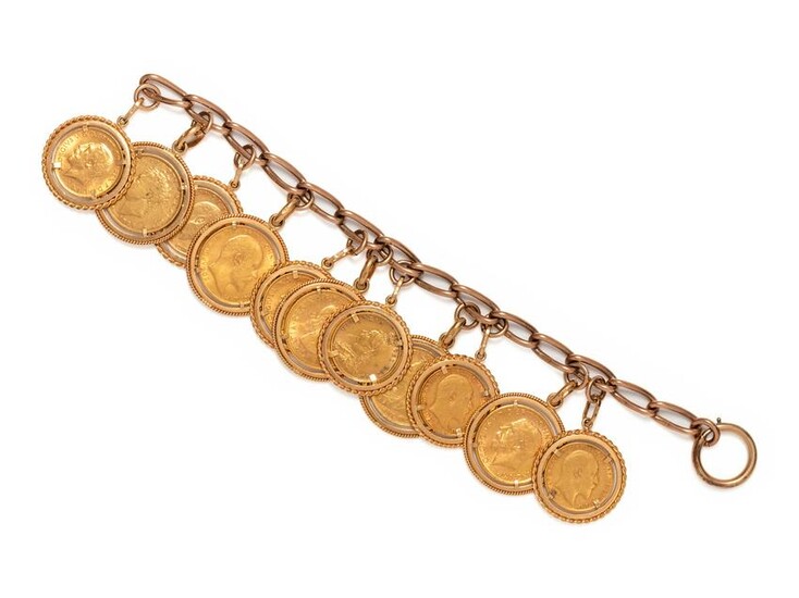 YELLOW GOLD AND BRITISH GOLD COIN BRACELET