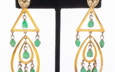 Yellow Gold Jade & White Sapphire Earrings