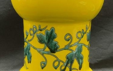 Yellow Pottery Vase with Grapevine Motif