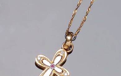 Yellow gold chain and pendant cross, in bicolor gold,...