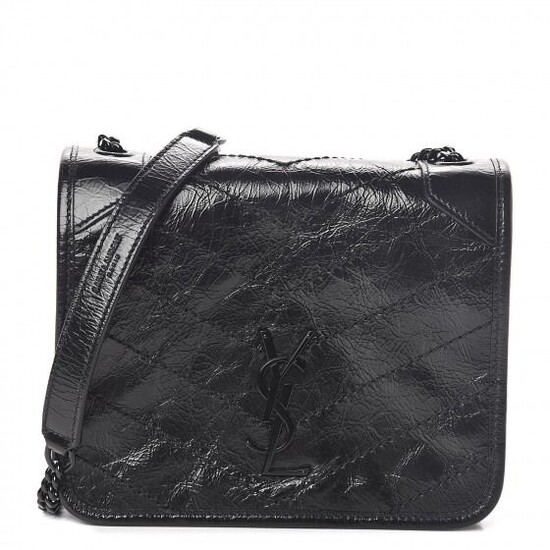 Yves Saint Laurent - Crinkled Calfskin Matelasse Monogram Niki Chain Wallet Black Handbag