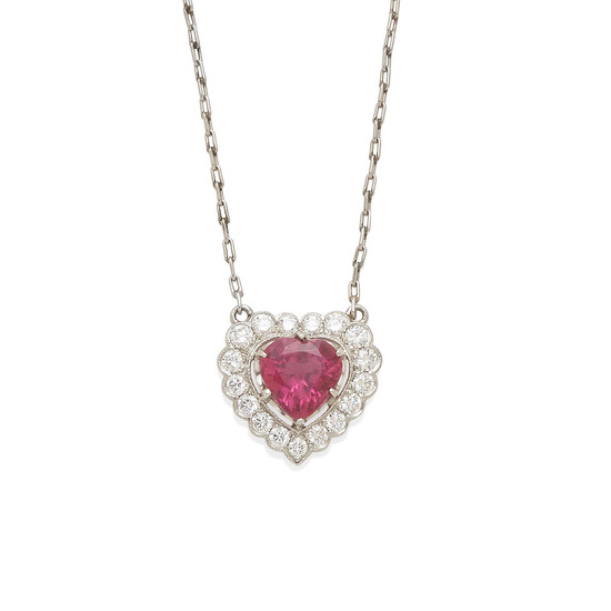 a platinum, pink tourmaline and diamond necklace