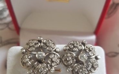 art nouveau - 18 kt. White gold - Earrings Diamond