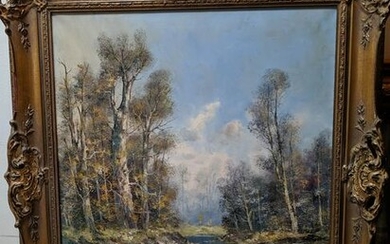 c1940 SIGNED Oil on Canvas Painting River Scene