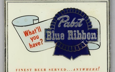 c1950 Pabst Blue Ribbon Reverse Painted Glass Advert