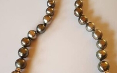 oro - 18 kt. Tahitian pearl - Necklace black pearls - brilliant cut diamond G color