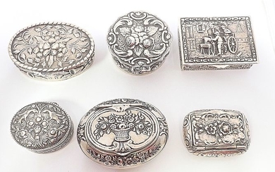 pillboxes (6) - .900 silver, .915 silver - Spain and possible Turkey - First half 20th century