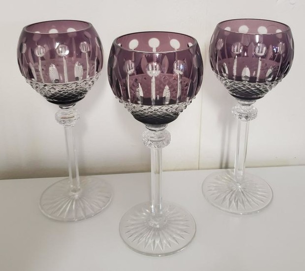 set of Three Hand Cut bohemian Cut Crystal Glass Cups