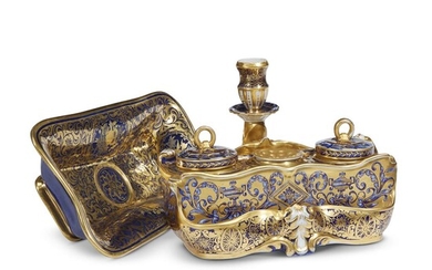 A Russian Imperial Porcelain inkstand and tray Imperial Porcelain...