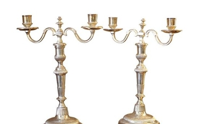1 Pair of 2 branches candleholders in silver...