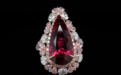 10.50ct Pink Tourmaline, 3.25ctw Diamond 18K Ring