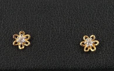 10K Cubic Zirconia Floral Stud Earrings