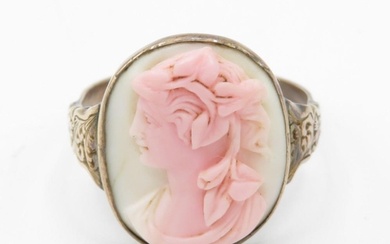 10ct gold antique conch shell cameo dress ring with an engra...