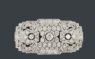 Plaque brooch in 'Art deco' style with old cut diamonds