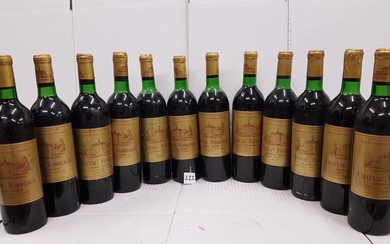 12 bottles Château FONREAUD 1970 Listrac. Perfect labels. 2 high shoulder and 8 low neck
