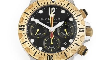 Bulgari: A gentleman's wristwatch of 18k gold and steel. Model Diagono, ref. SC 40 SG. Mechanical chronograph movement with automatic winding. 2000s.