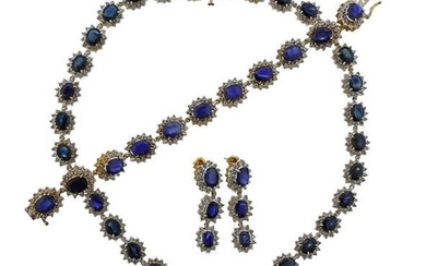 14K Gold Diamond Sapphire Jewelry Set