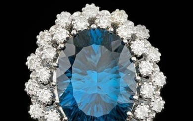 14K White Gold 11.75ct Blue Topaz and 1.51ct Diamond Ring