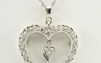 14K White Gold Chain & Heart Diamond Pendant