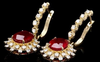 14K Yellow Gold 8.12ct Ruby and 1.74ct Diamond Earrings