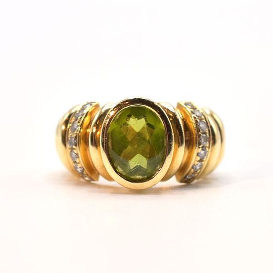 14K Yellow Gold, Diamond, & Peridot Ring