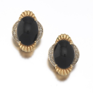 14k Yellow Gold, Diamond and Onyx Earrings