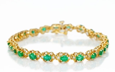 14kt Gold 5.05 ctw Diamond Emerald Tennis Bracelet