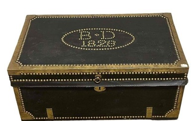 1828 Chinese Export Brass-bound Black Leather-Trunk