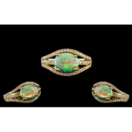 18ct Gold - Attractive Diamond and Opal Set Ring, Excellent ...