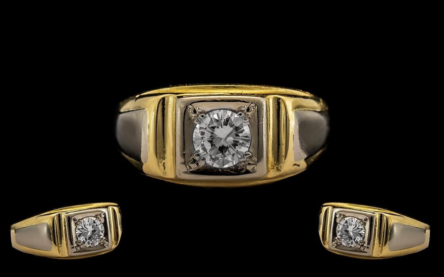 18ct Gold Gents Contemporary Single Stone Diamond Ring Set W...