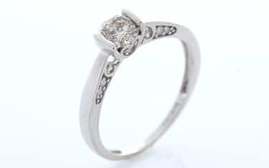 18ct White Gold Single Stone Prong Set With Stone Set Shoulders Diamond Ring 0.60 Carats