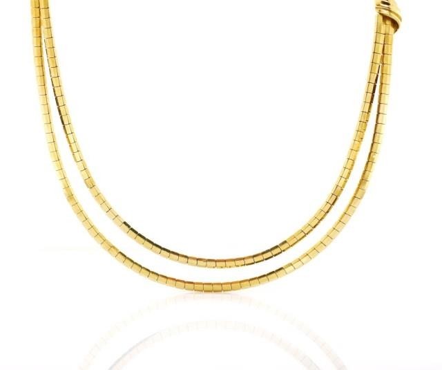 18ct yellow gold omega chain necklace with a faceted single ...