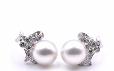 18k White Gold South Sea Pearls & Diamond Earrings