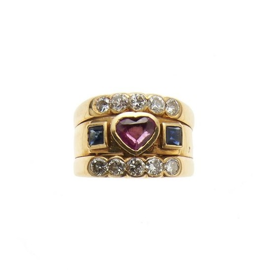 18kt yellow gold, sapphire and diamond ring