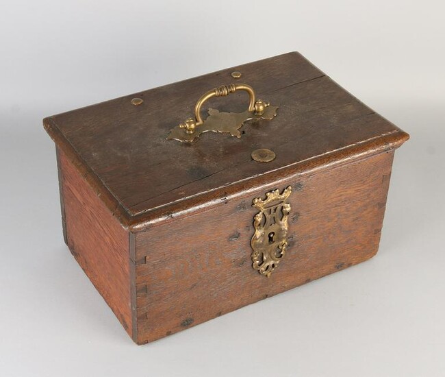 18th century German oak document box with engraved