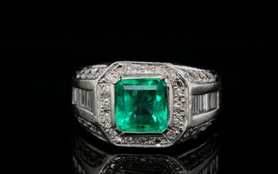 1.90ct Emerald, 0.95ctw Diamond Platinum Ring
