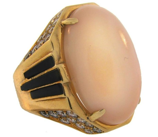 1970s Bulgari Coral Diamond Enamel Yellow Gold RING