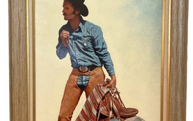 1986 Working Cowboy Oil Painting by L. Benjamin Porter