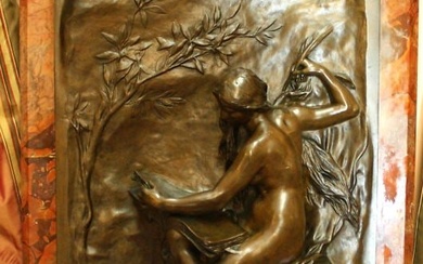 19C FRENCH ART NOUVEAU BRONZE ON MARBLE BY H.CHAPU